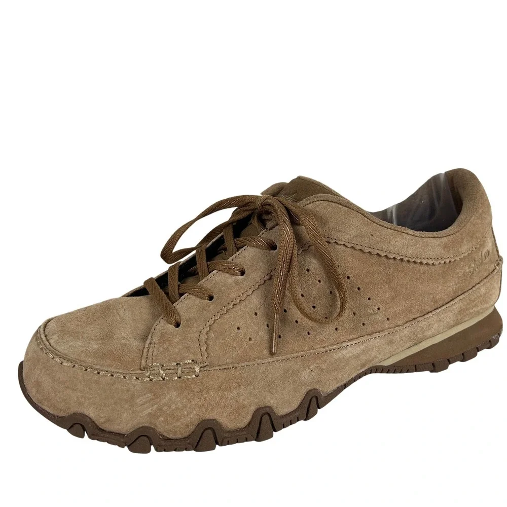 Skechers Bikers Brown Suede Wide Fit Memory Foam Hiking Sneakers Womens 10